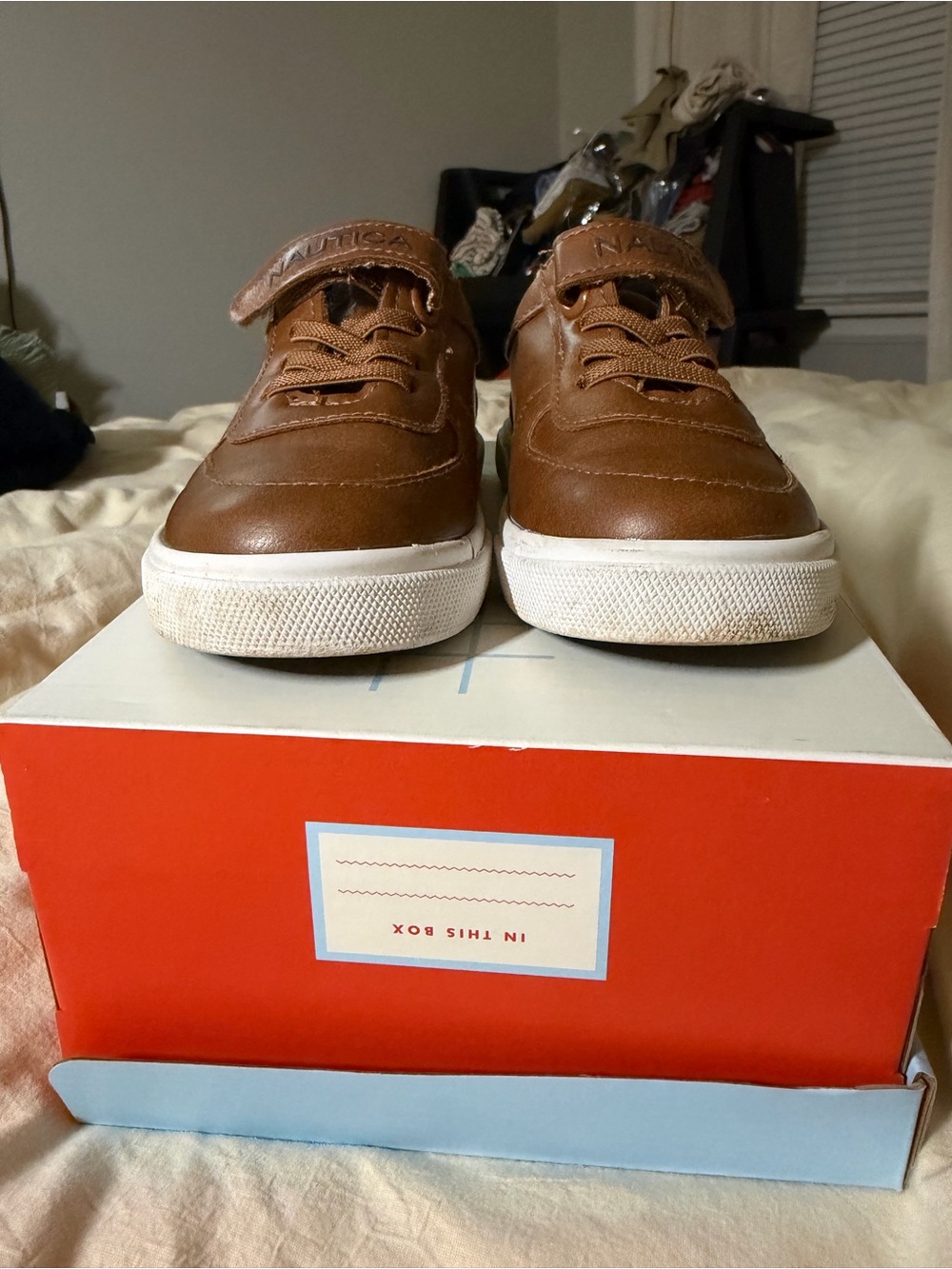 Nautica Kids Tan Leather-Look Velcro Sneakers